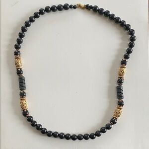 1928 Vintage Black and Gold Beaded Necklace